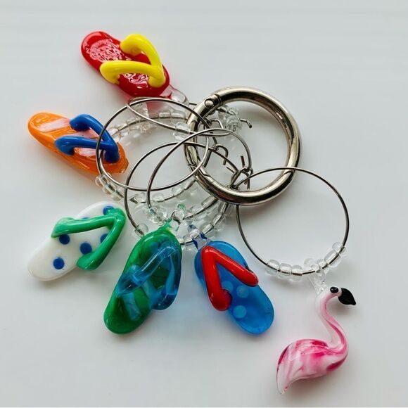 Wine Glass Markers Beach Tropical Glass Charms - Picture 1 of 4